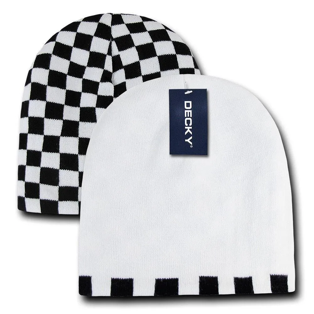 1 Dozen Decky Checkered Reversible Beanies Ski Skull Hats Caps Wholesale Lots