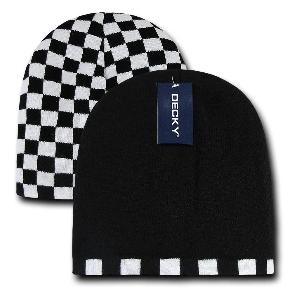 1 Dozen Decky Checkered Reversible Beanies Ski Skull Hats Caps Wholesale Lots