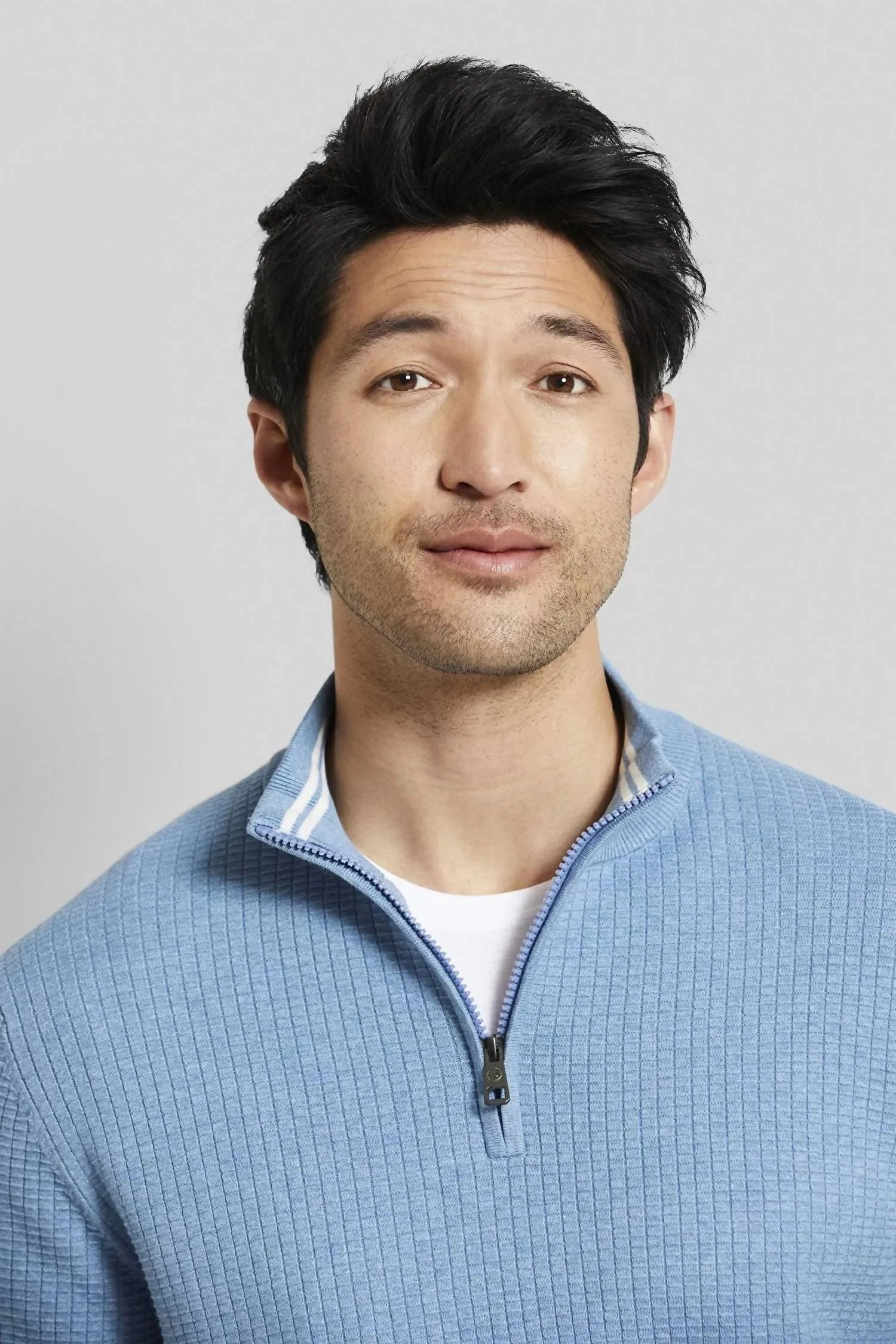 1/4 Zip Pullover Sweater In Blue Grey
