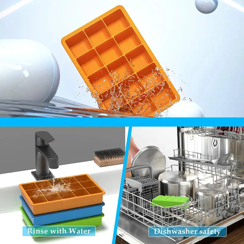 15 Grid Ice Cube Tray Silicone Ice Tray Easy-Release Flexible Molds Reusable Stackable Ice Trays  Freezer for Cocktail Whiskey