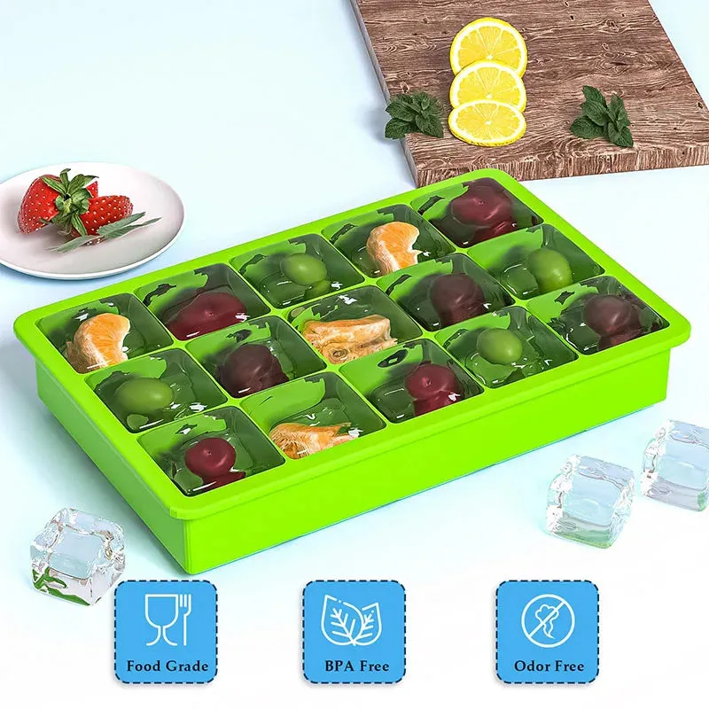 15 Grid Ice Cube Tray Silicone Ice Tray Easy-Release Flexible Molds Reusable Stackable Ice Trays  Freezer for Cocktail Whiskey