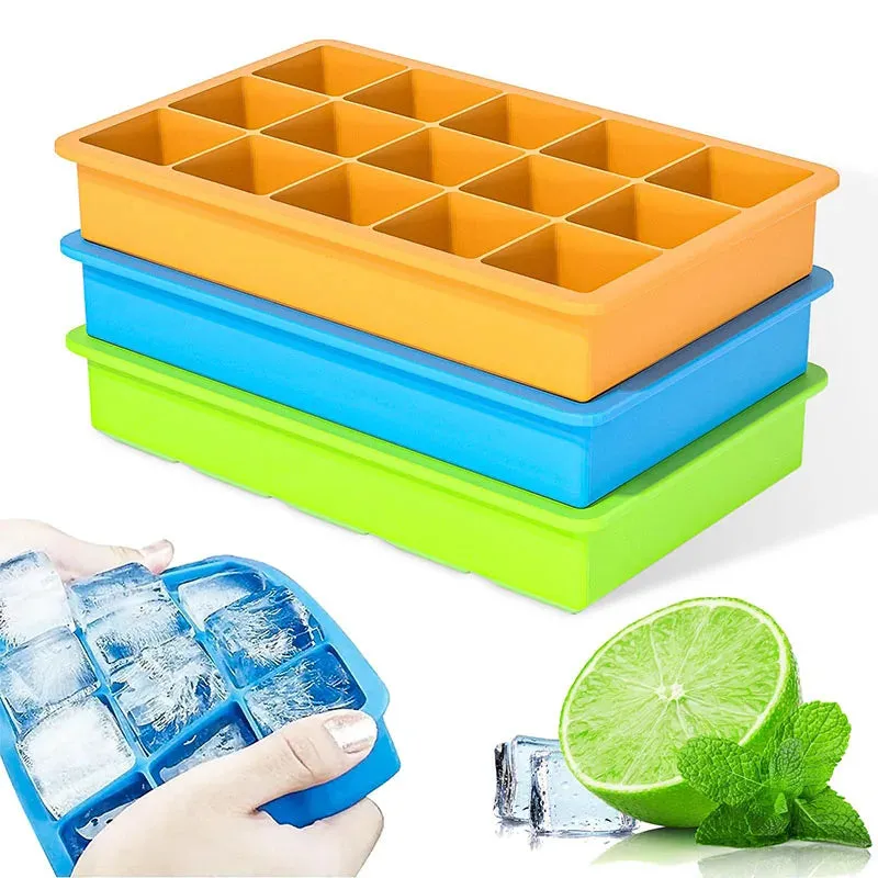 15 Grid Ice Cube Tray Silicone Ice Tray Easy-Release Flexible Molds Reusable Stackable Ice Trays  Freezer for Cocktail Whiskey
