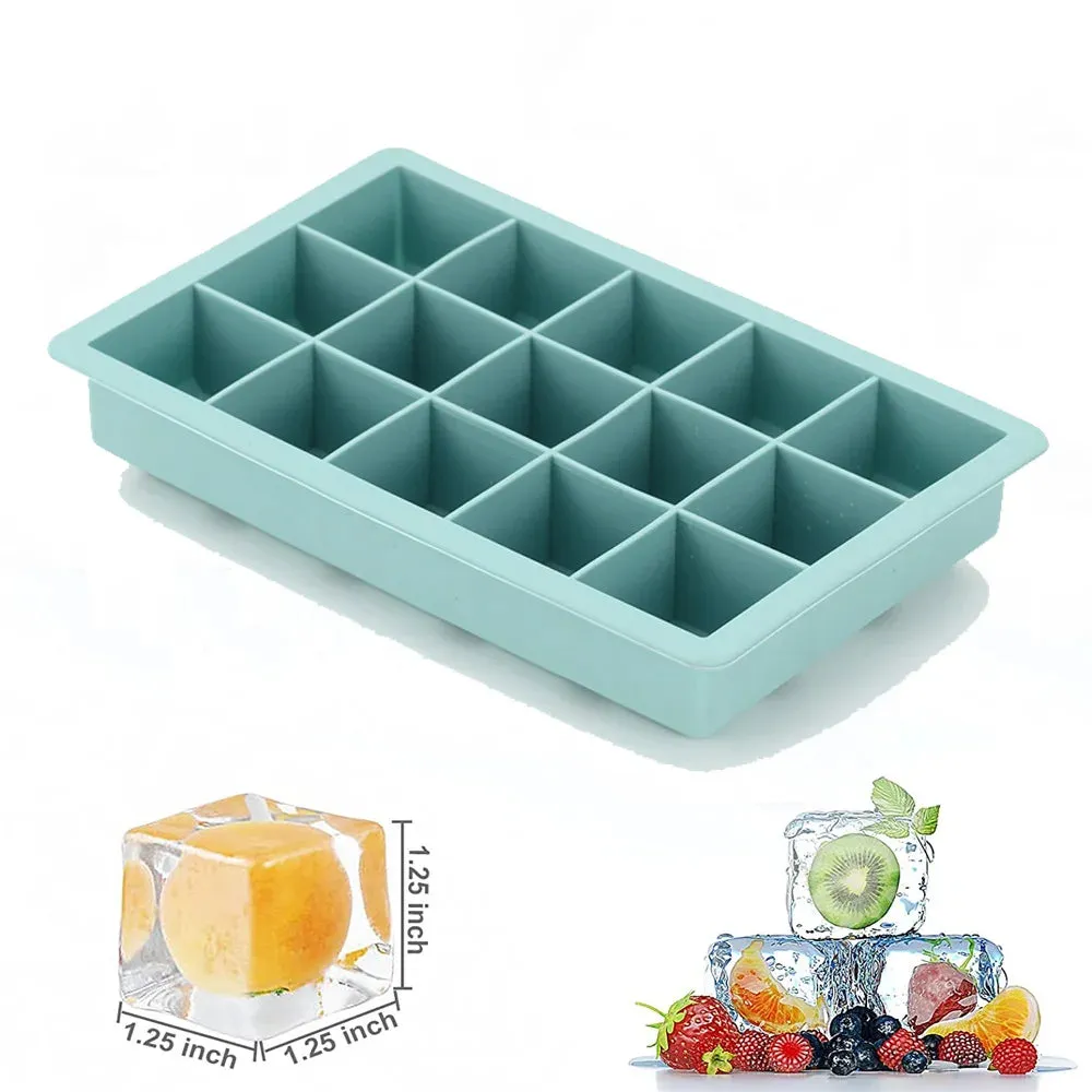 15 Grid Ice Cube Tray Silicone Ice Tray Easy-Release Flexible Molds Reusable Stackable Ice Trays  Freezer for Cocktail Whiskey