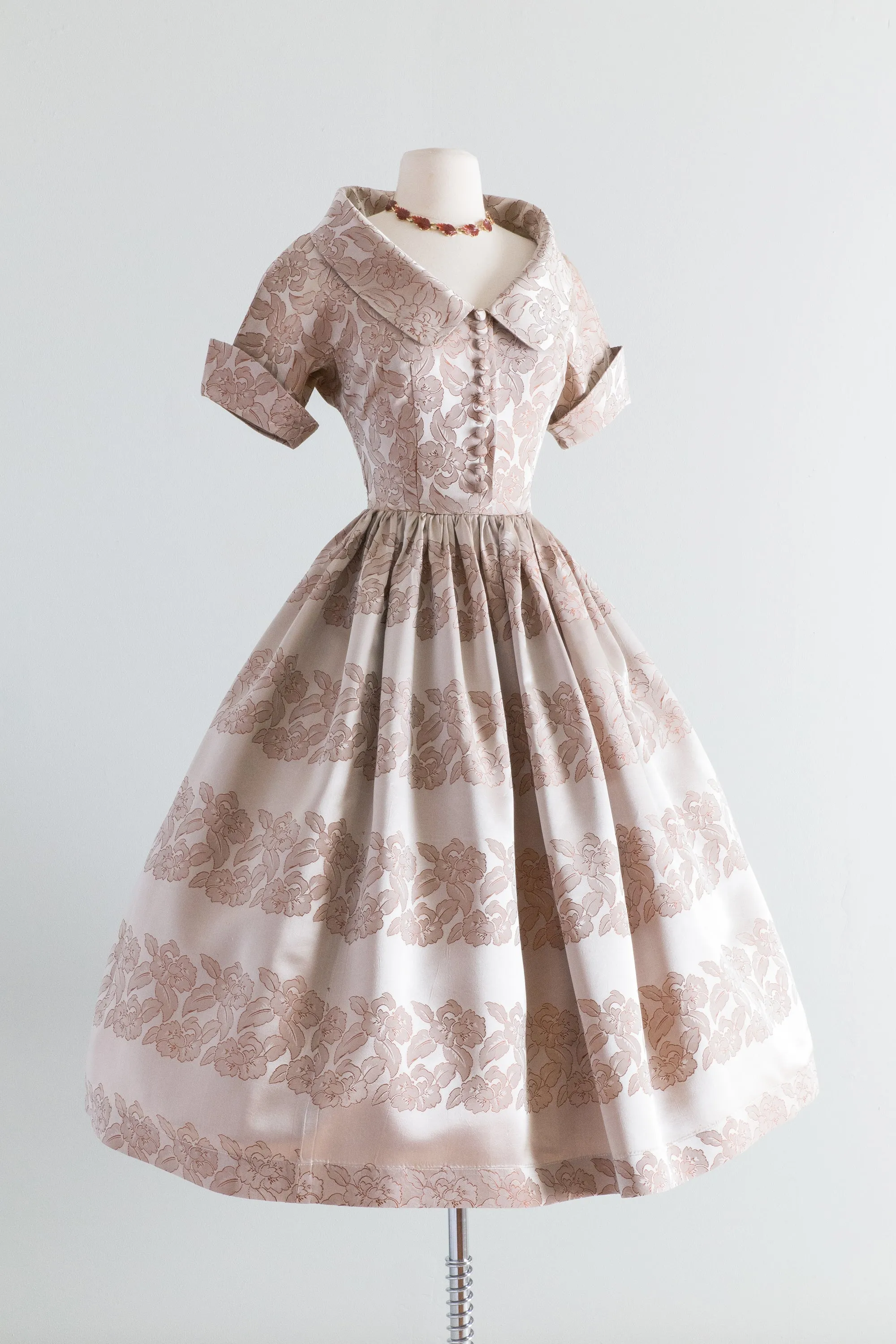1950's Autumn Leaves Brocade Cocktail Party Dress / Waist 27
