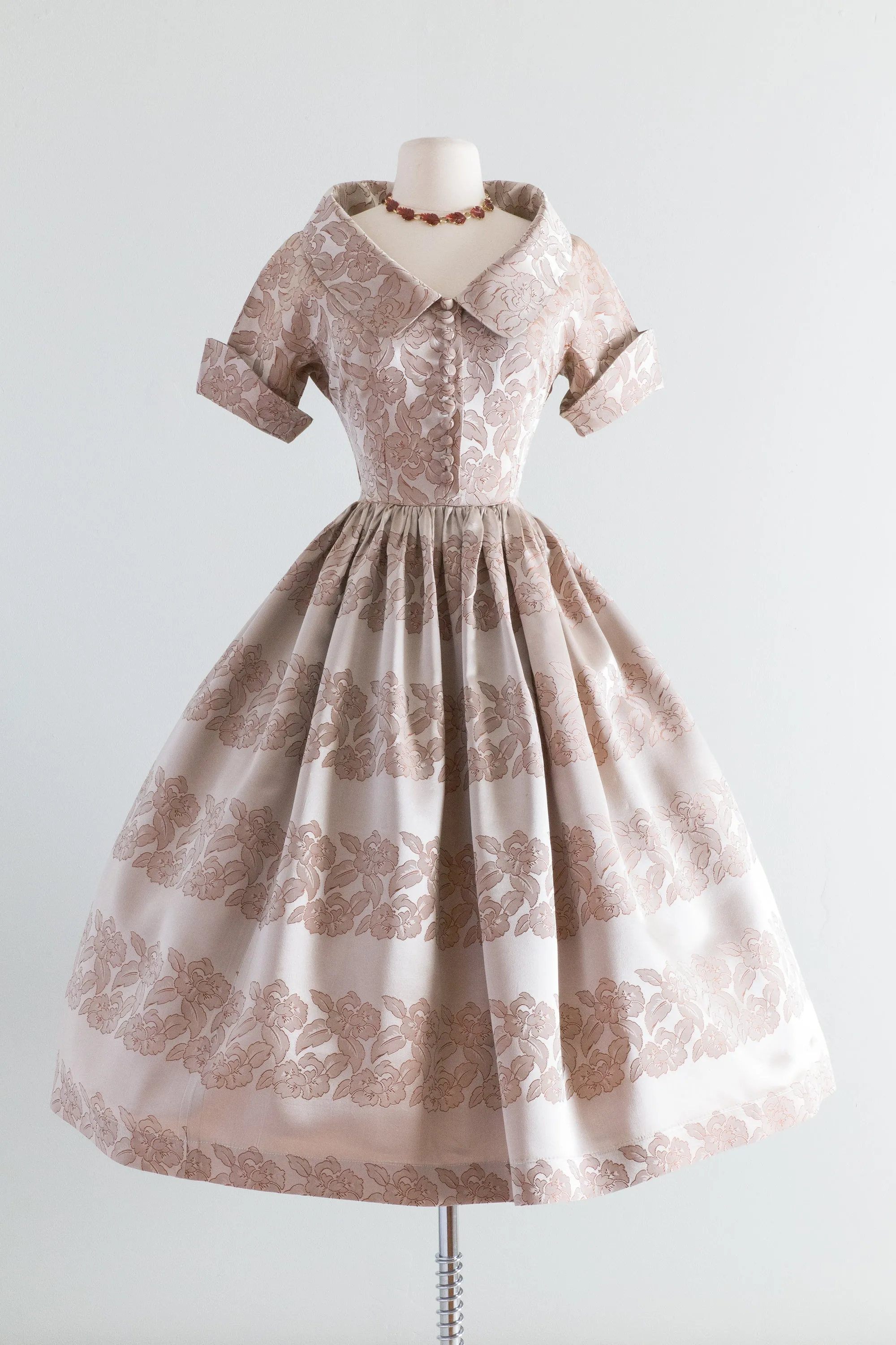 1950's Autumn Leaves Brocade Cocktail Party Dress / Waist 27
