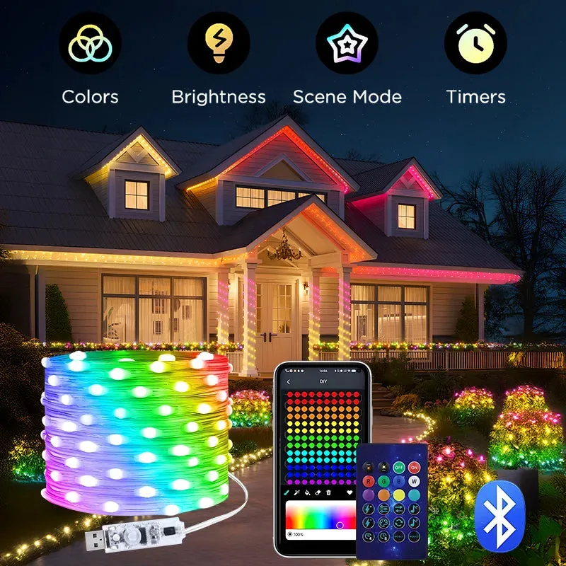 20M Permanent Outdoor Lights APP Smart RGBIC Eaves LED Lights Full House Party Daily Lighting Christmas Holiday Decorations