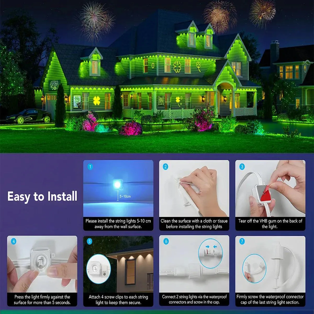 20M Permanent Outdoor Lights APP Smart RGBIC Eaves LED Lights Full House Party Daily Lighting Christmas Holiday Decorations