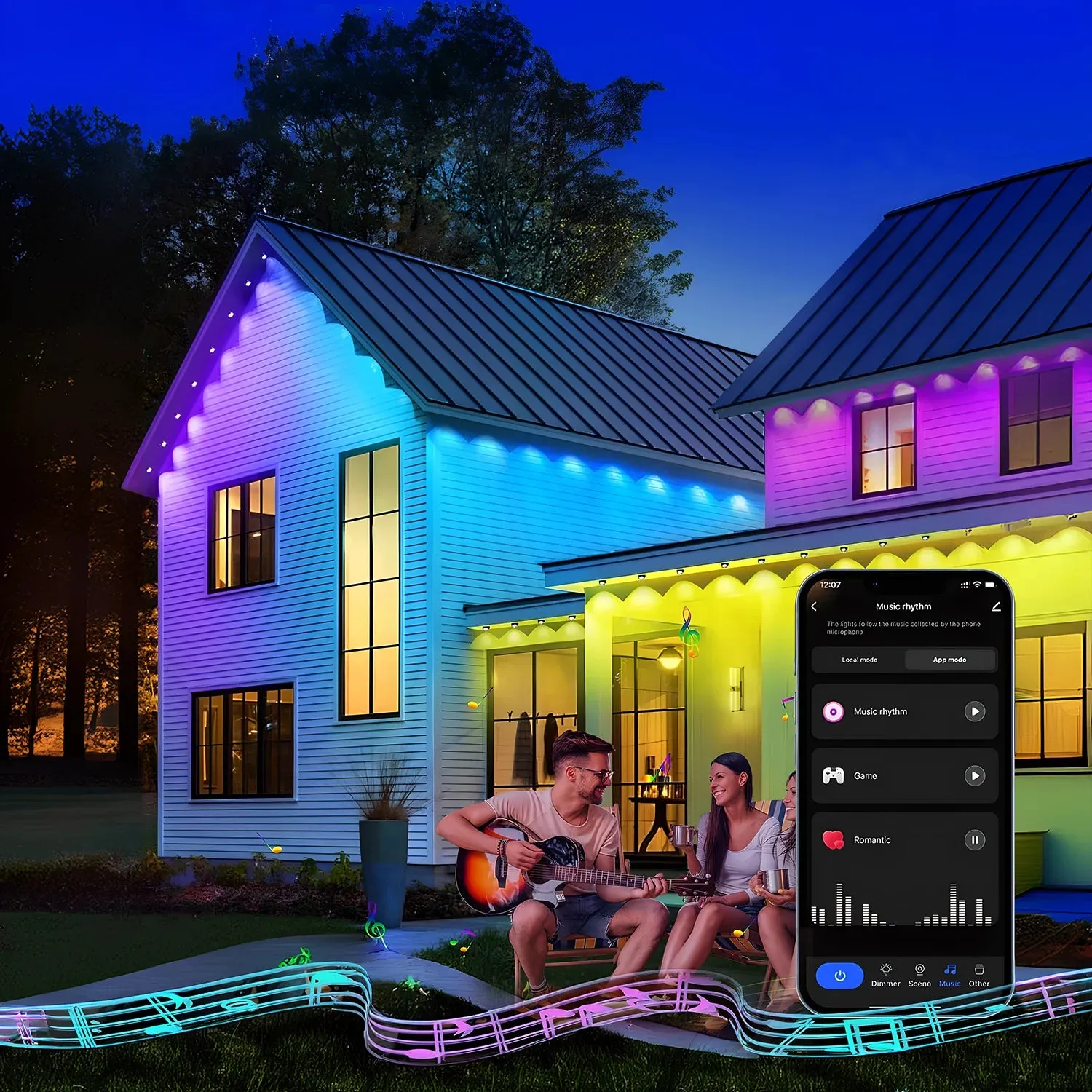 20M Permanent Outdoor Lights APP Smart RGBIC Eaves LED Lights Full House Party Daily Lighting Christmas Holiday Decorations