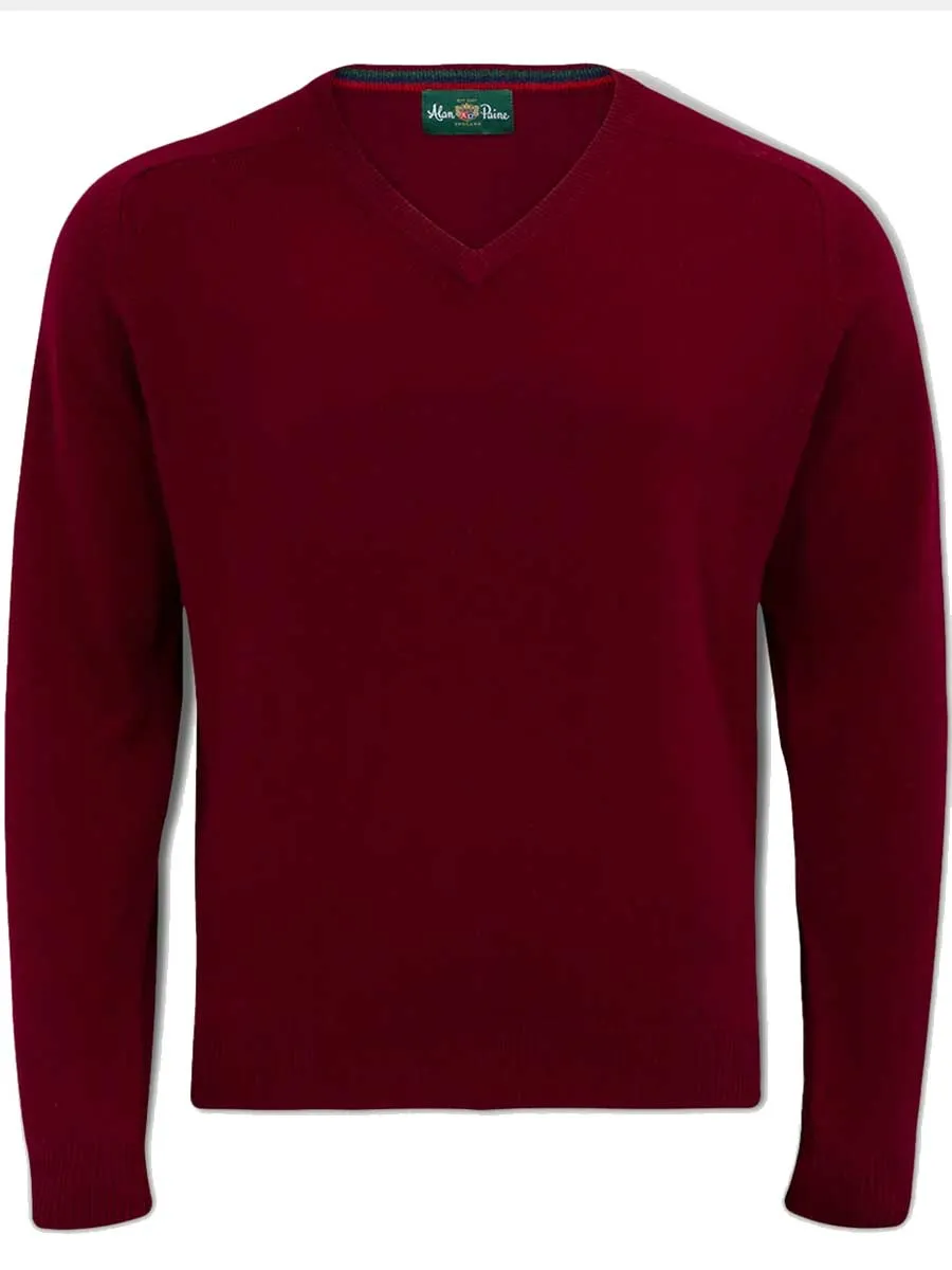 40% OFF ALAN PAINE Streetly Men's V Neck Lambswool Jumper - Bordeaux - Size Large