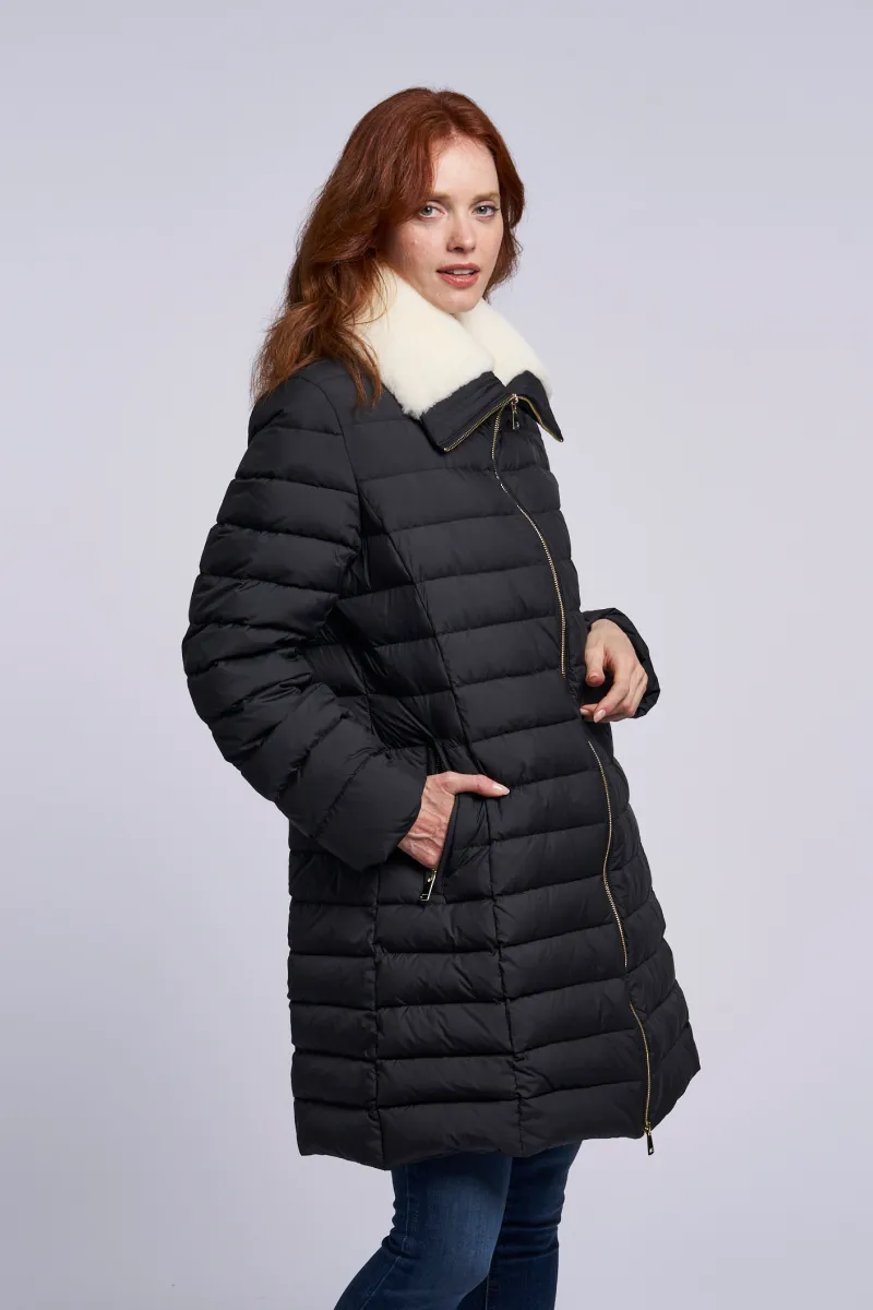 4281 Down coat shearling collar Two color ways  January Special $390.00