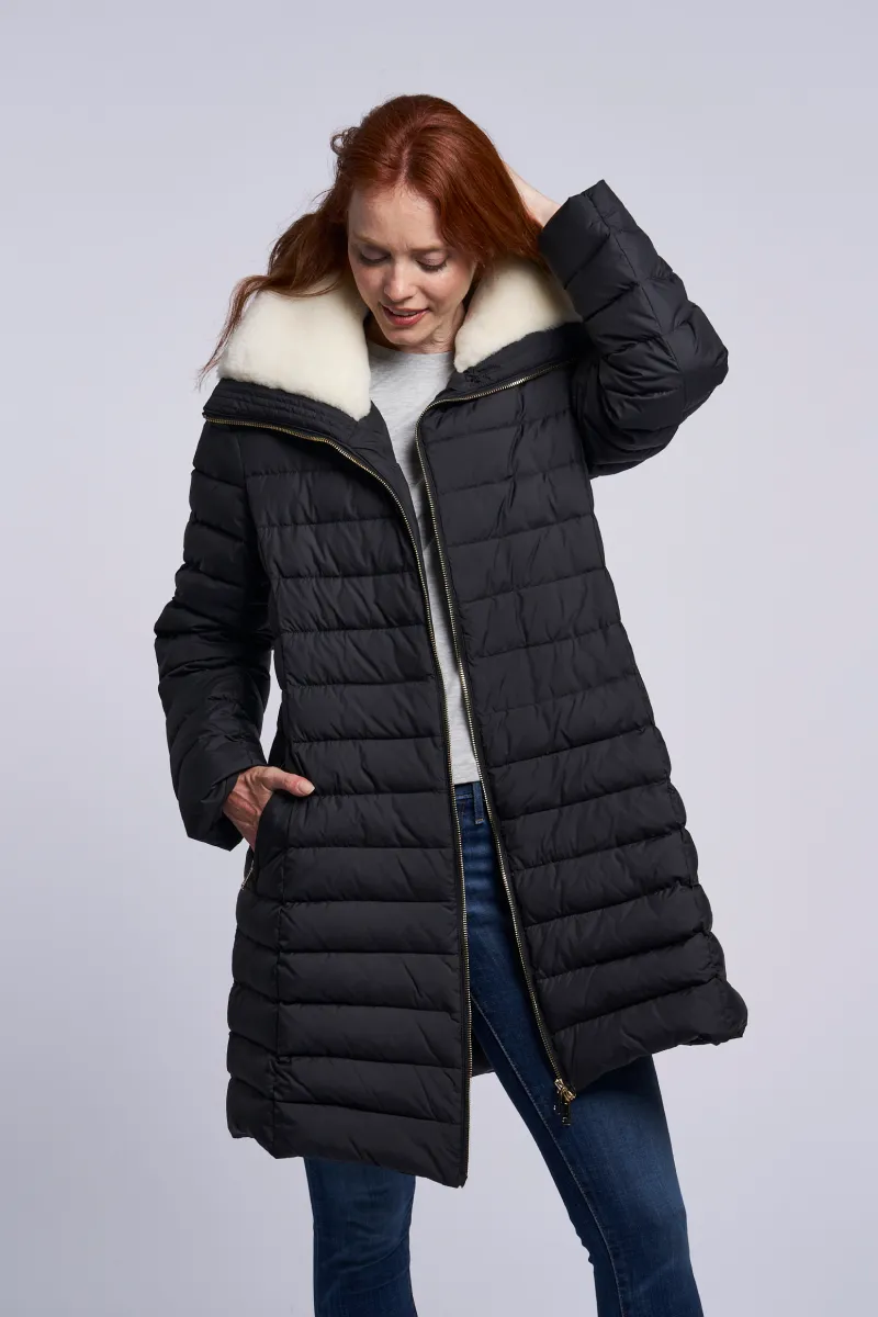 4281 Down coat shearling collar Two color ways  January Special $390.00