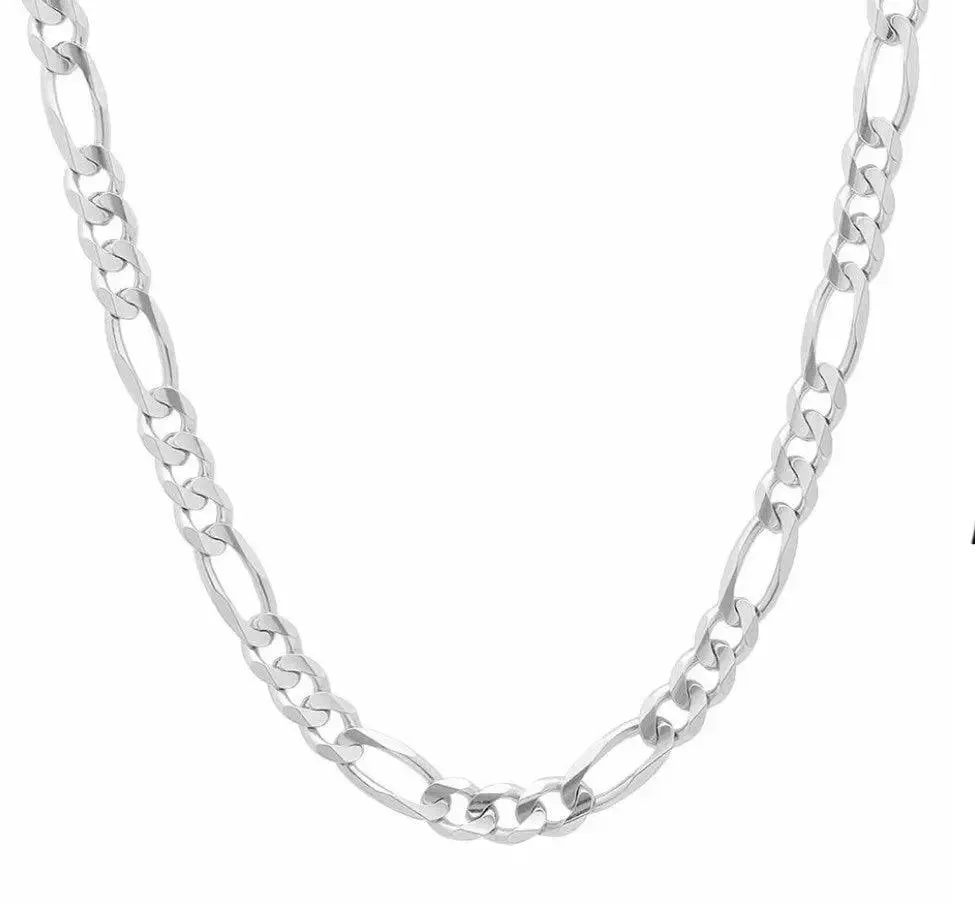 ADIRFINE 925 Solid Sterling Silver 7mm Figaro Link Chain