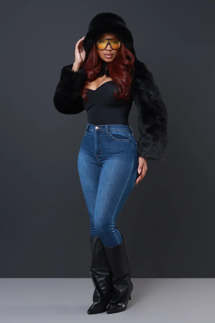 All Went Crazy Faux Fur Bolero Jacket - Black