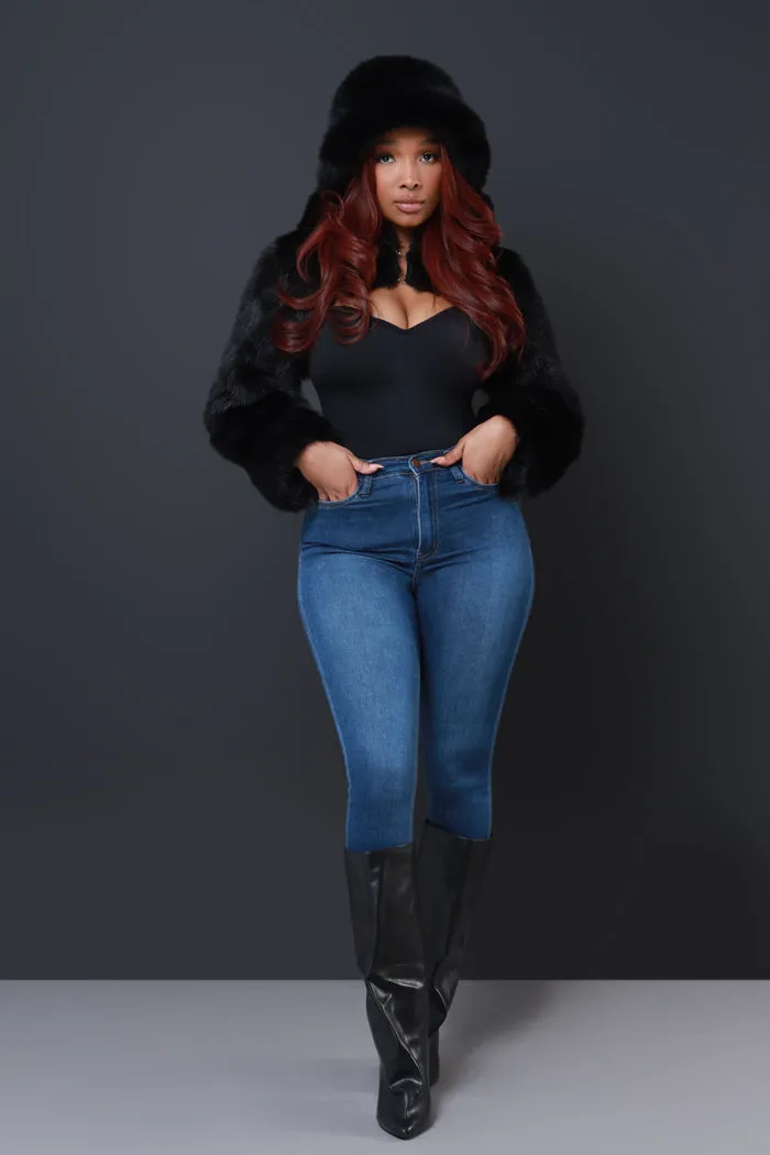All Went Crazy Faux Fur Bolero Jacket - Black