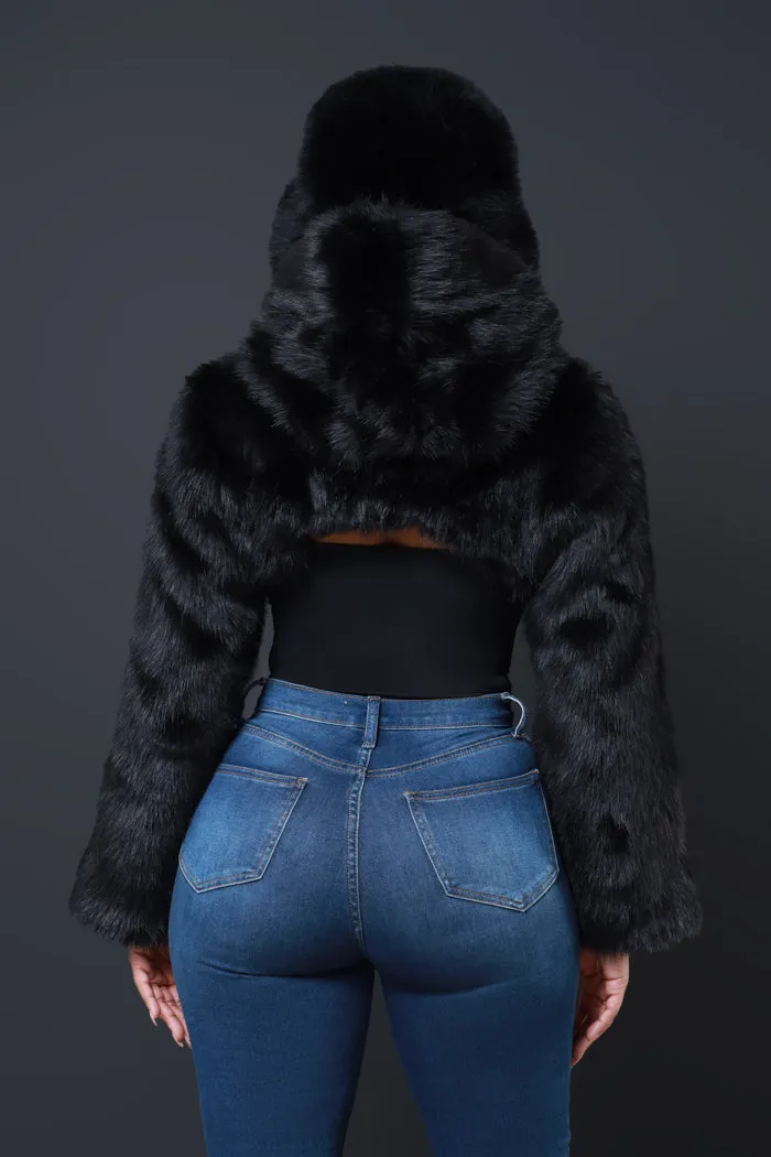 All Went Crazy Faux Fur Bolero Jacket - Black