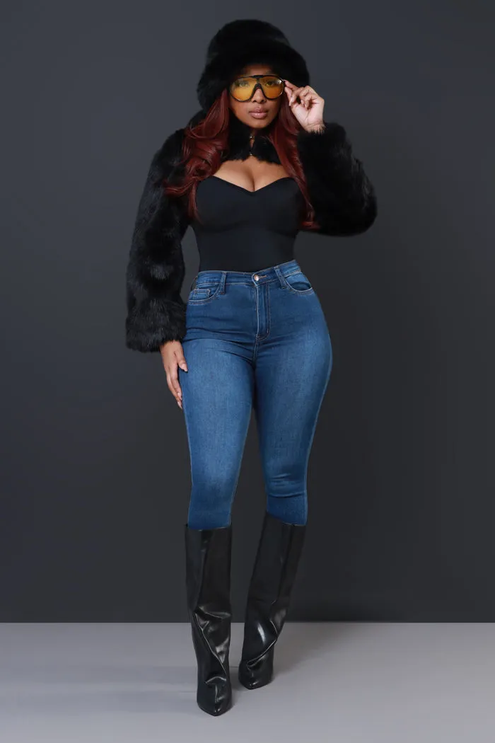 All Went Crazy Faux Fur Bolero Jacket - Black