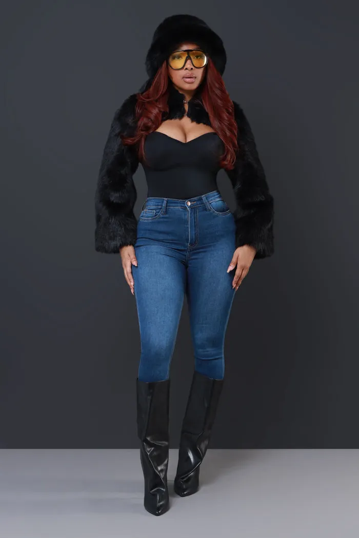 All Went Crazy Faux Fur Bolero Jacket - Black