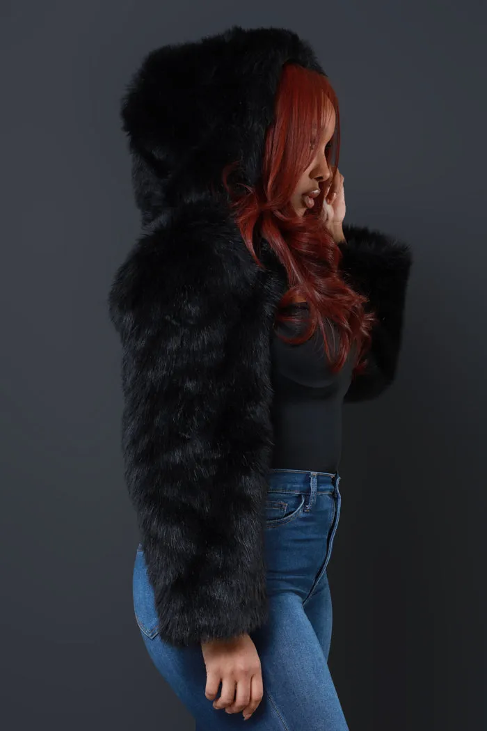 All Went Crazy Faux Fur Bolero Jacket - Black