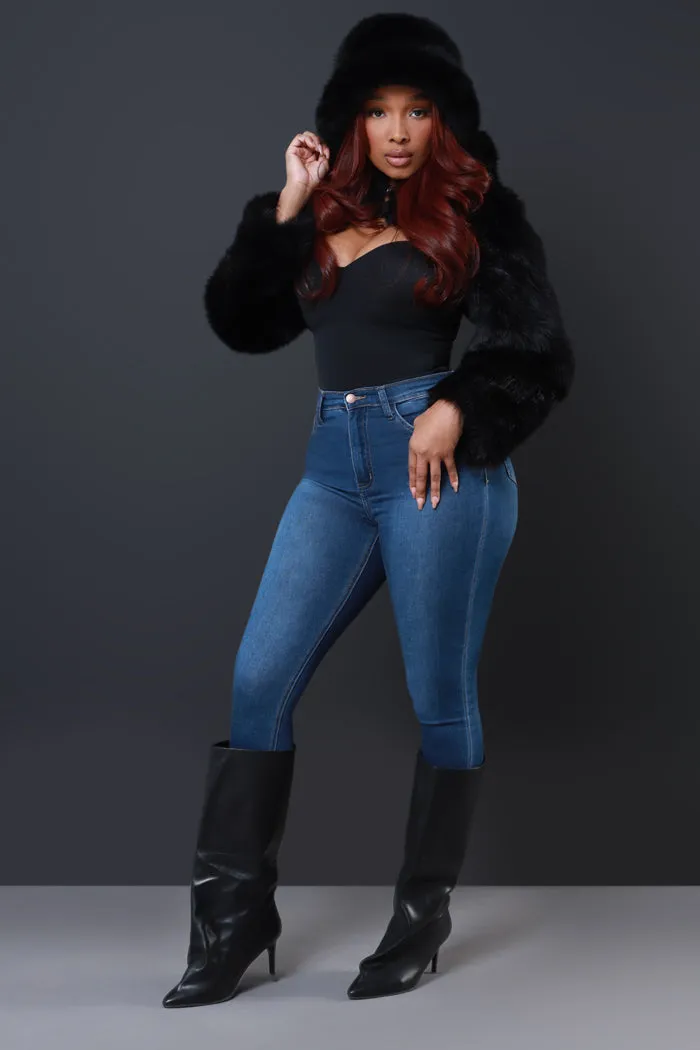 All Went Crazy Faux Fur Bolero Jacket - Black