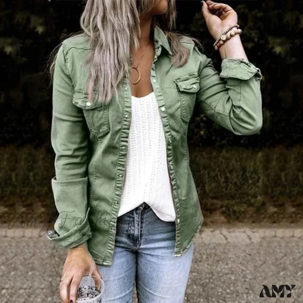 Amy Fashion - Thin Solid Denim Jacket