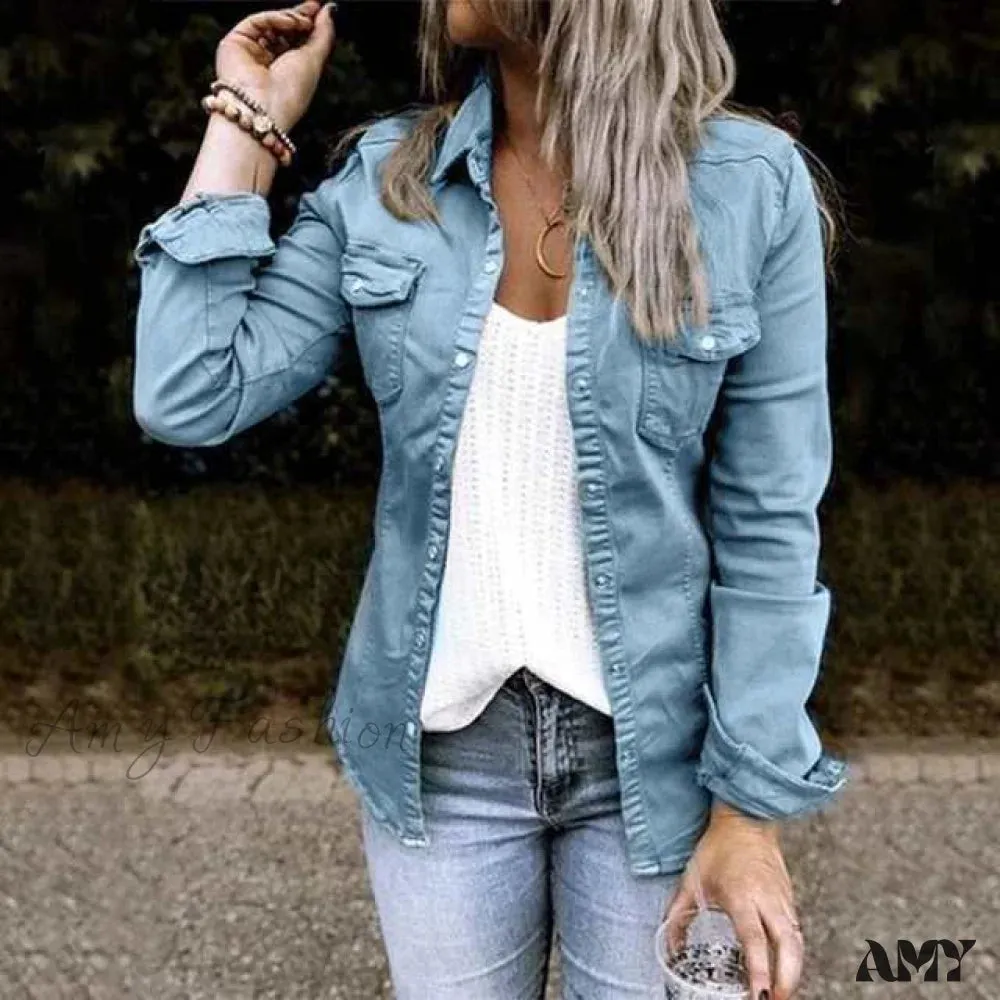 Amy Fashion - Thin Solid Denim Jacket