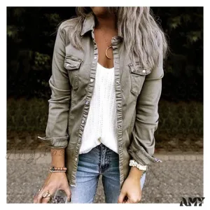 Amy Fashion - Thin Solid Denim Jacket