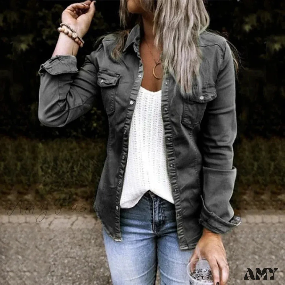 Amy Fashion - Thin Solid Denim Jacket