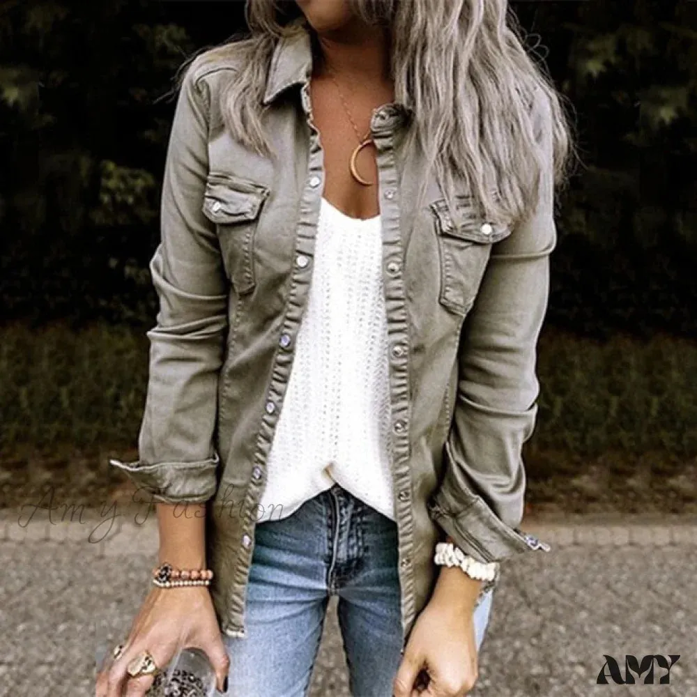 Amy Fashion - Thin Solid Denim Jacket