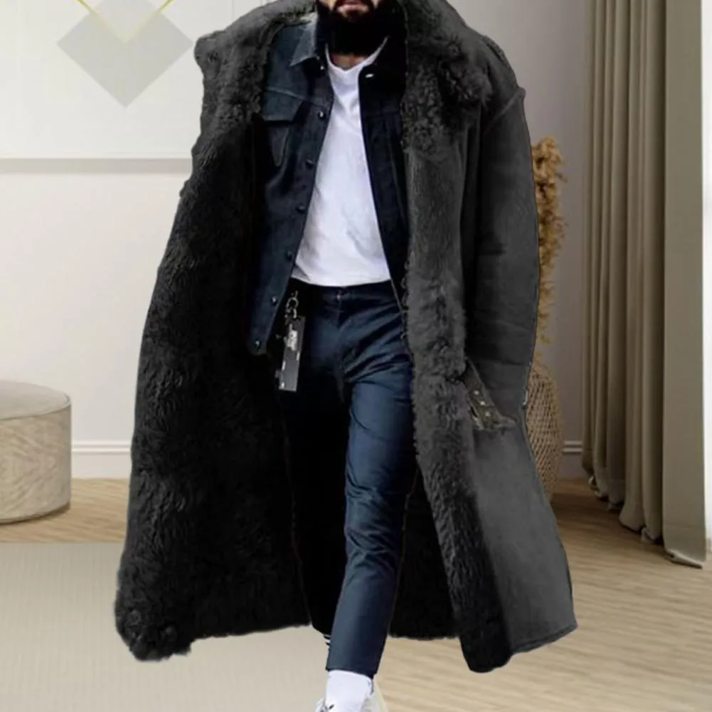 Autumn Winter Men Thick Soft Plush Coat Long Sleeve Windbreaker Jacket 90126548