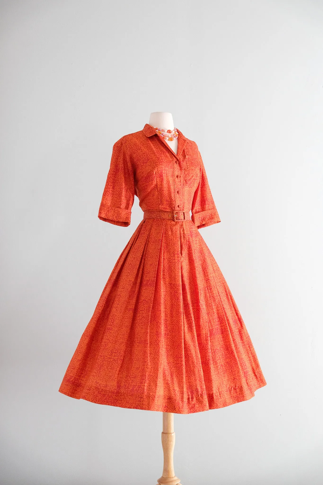 Autumnal 1950's Burnt Orange Speckled Silk Dress by Jerry Gilden / Medium