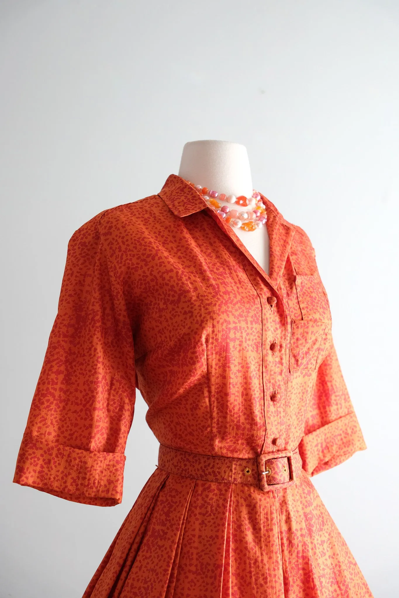Autumnal 1950's Burnt Orange Speckled Silk Dress by Jerry Gilden / Medium