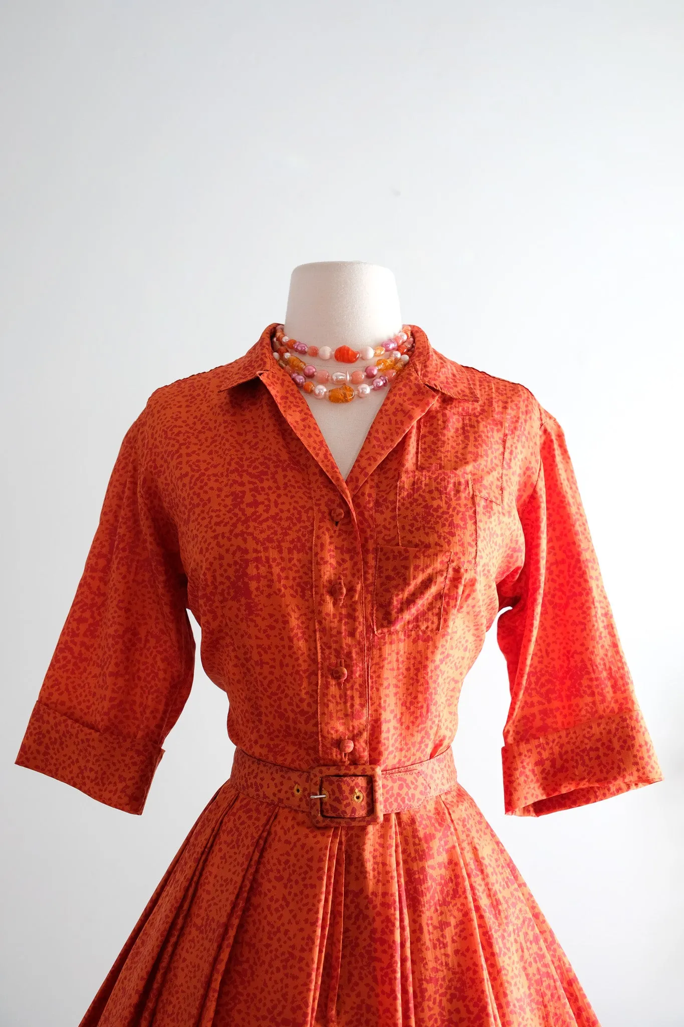 Autumnal 1950's Burnt Orange Speckled Silk Dress by Jerry Gilden / Medium
