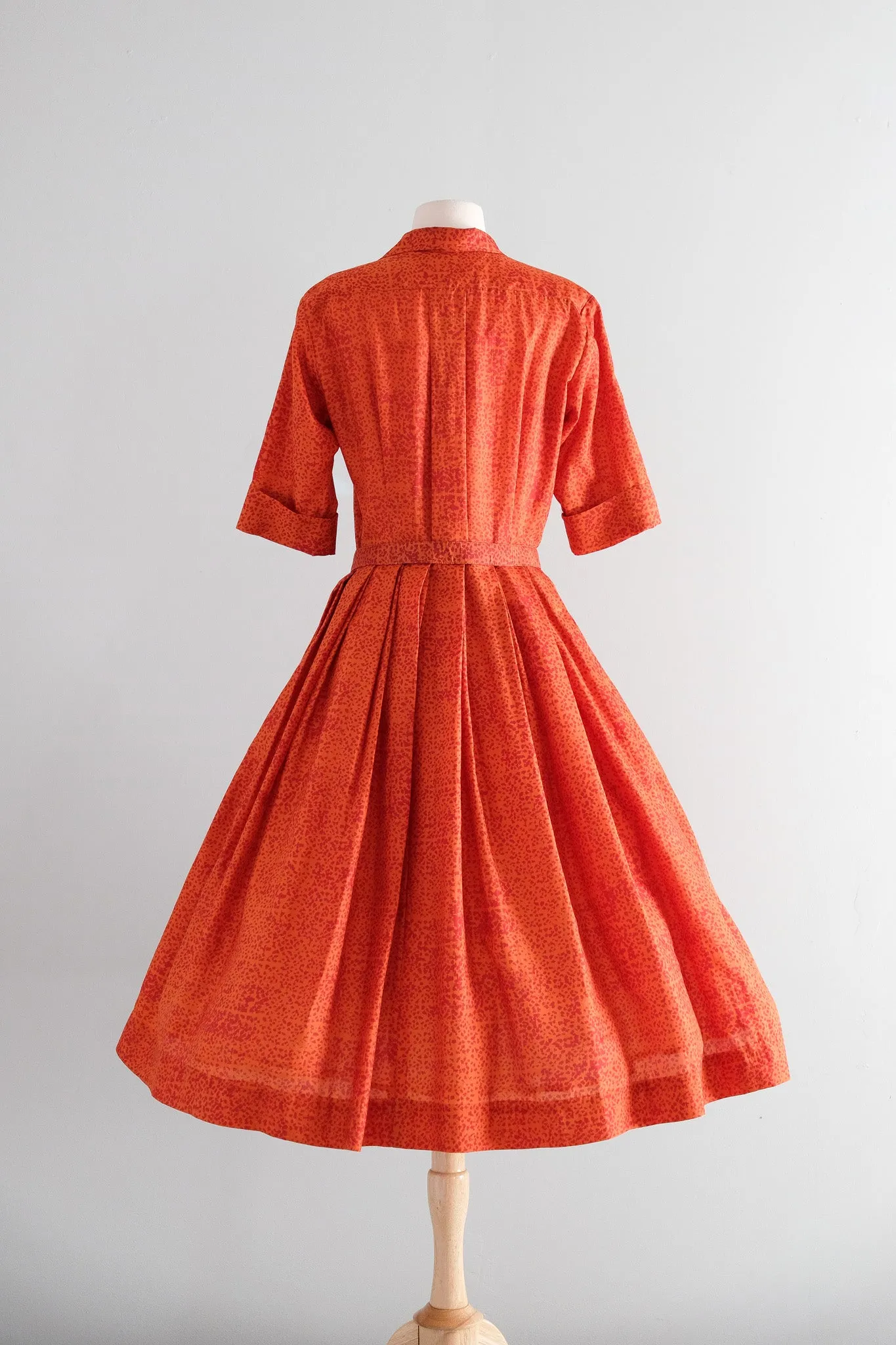 Autumnal 1950's Burnt Orange Speckled Silk Dress by Jerry Gilden / Medium