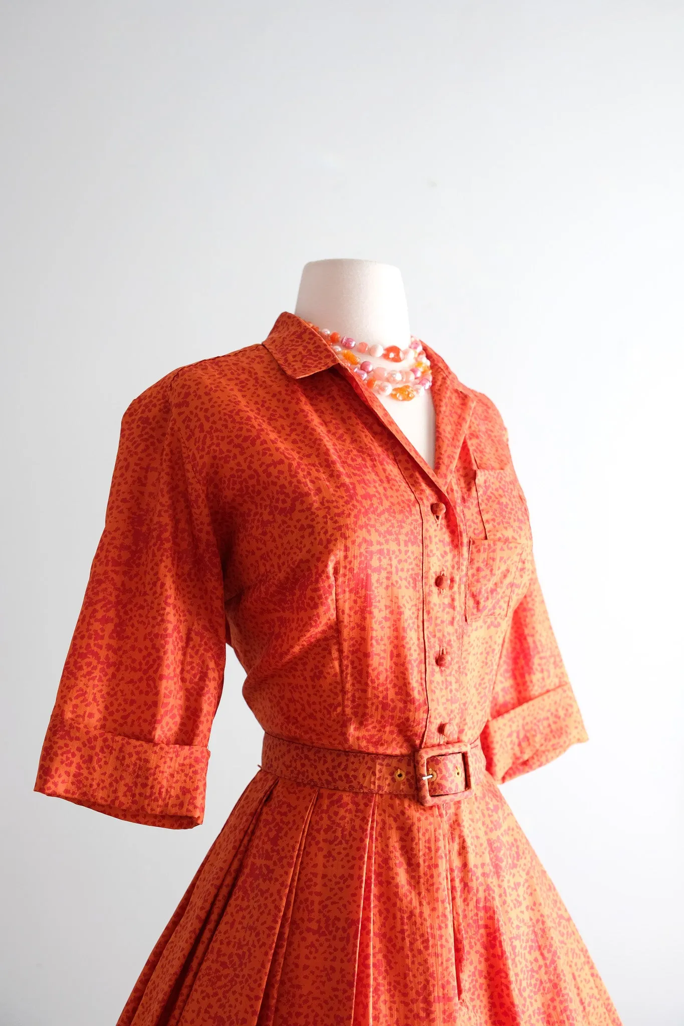 Autumnal 1950's Burnt Orange Speckled Silk Dress by Jerry Gilden / Medium
