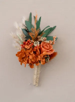 Autumnal Terracotta Preserved Rose Button Hole Boutonniere