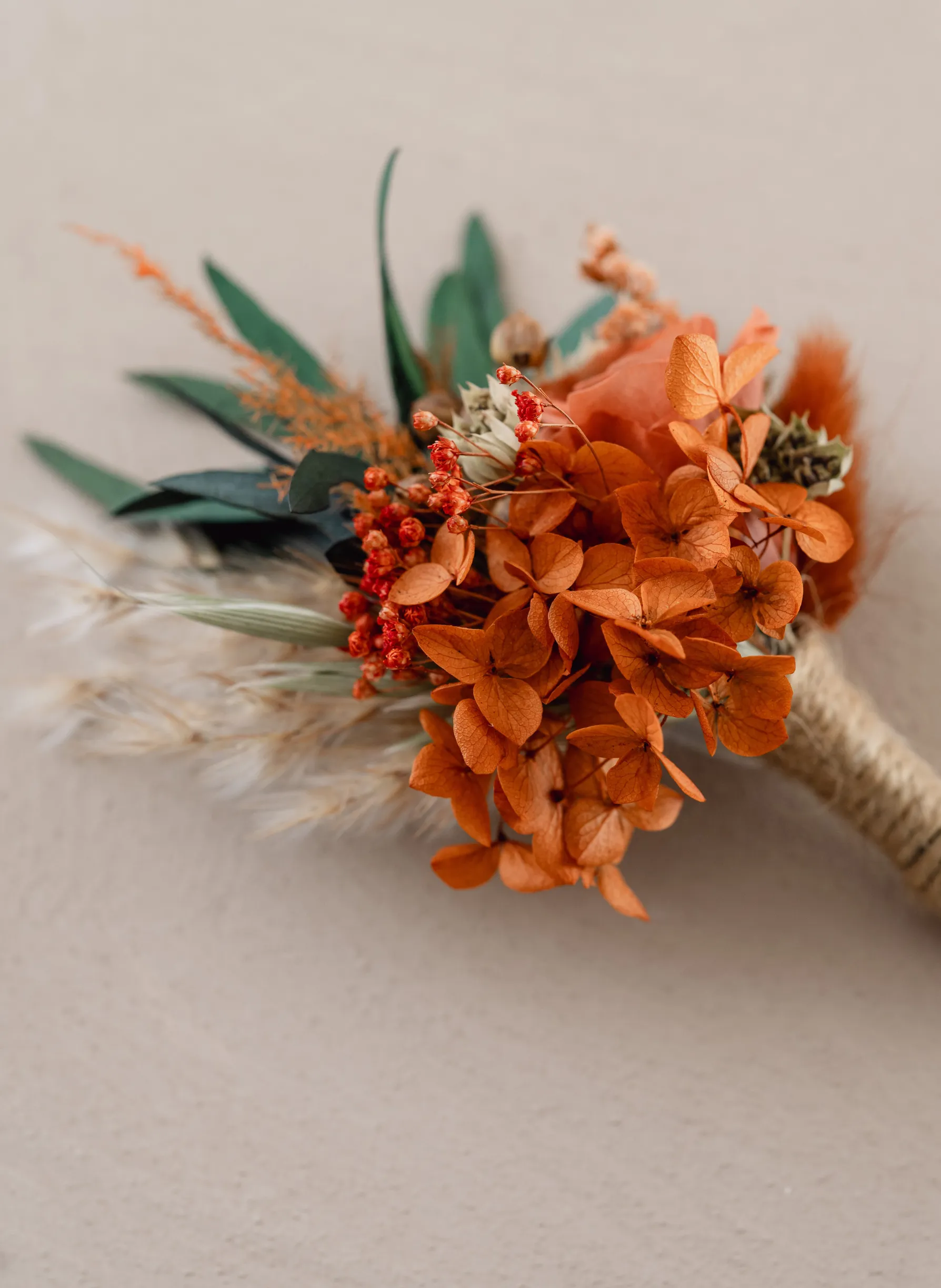 Autumnal Terracotta Preserved Rose Button Hole Boutonniere