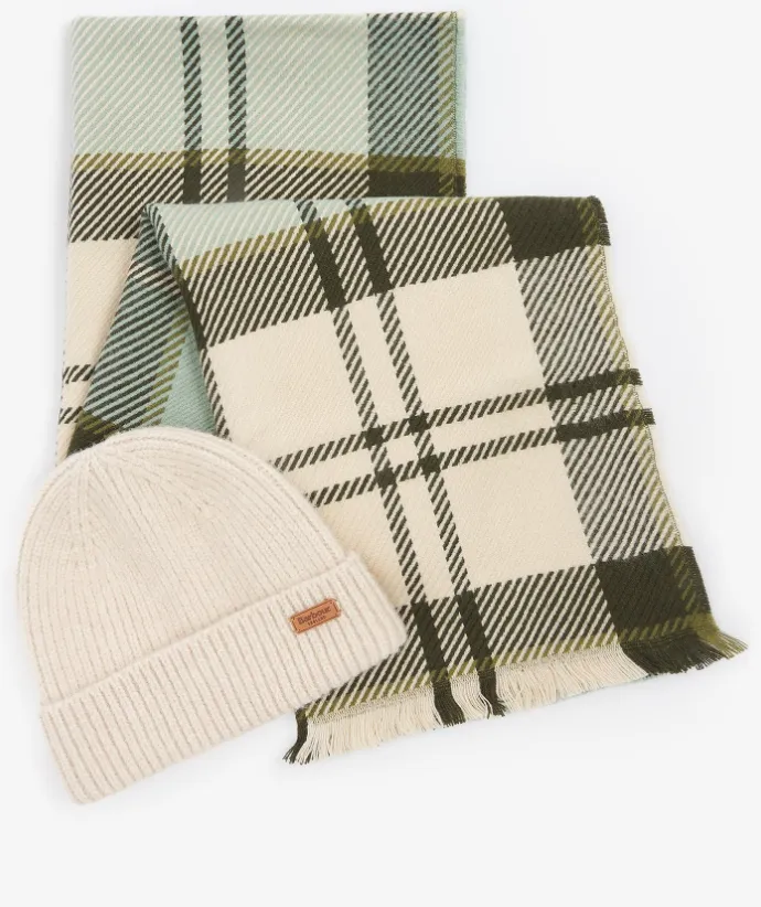 Barbour Womens Pendle Beanie & Blair Scarf Gift Set Soft Mint