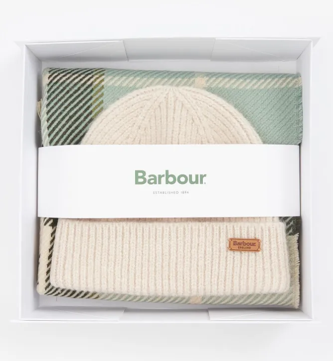 Barbour Womens Pendle Beanie & Blair Scarf Gift Set Soft Mint