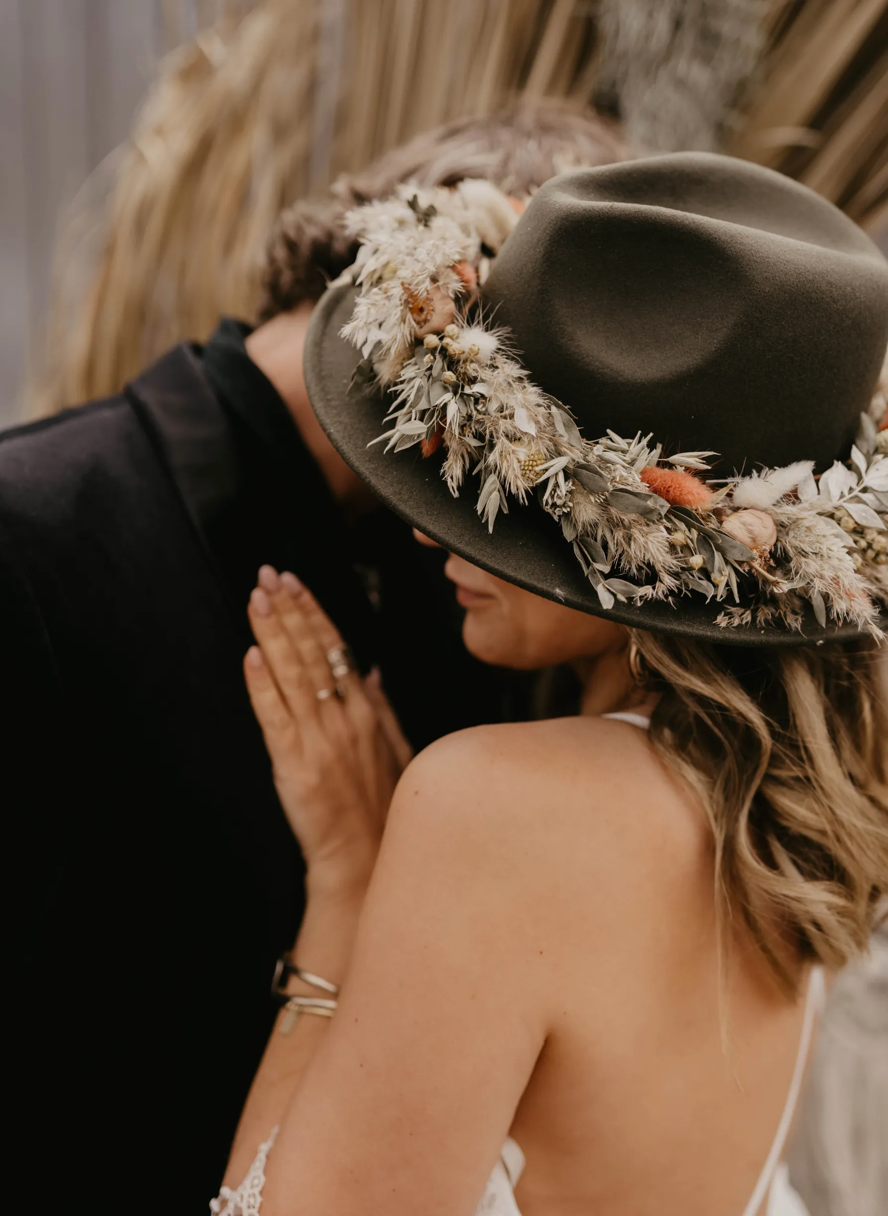 Bea Autumnal Dried Flower Bridal Fedora Wedding Hat
