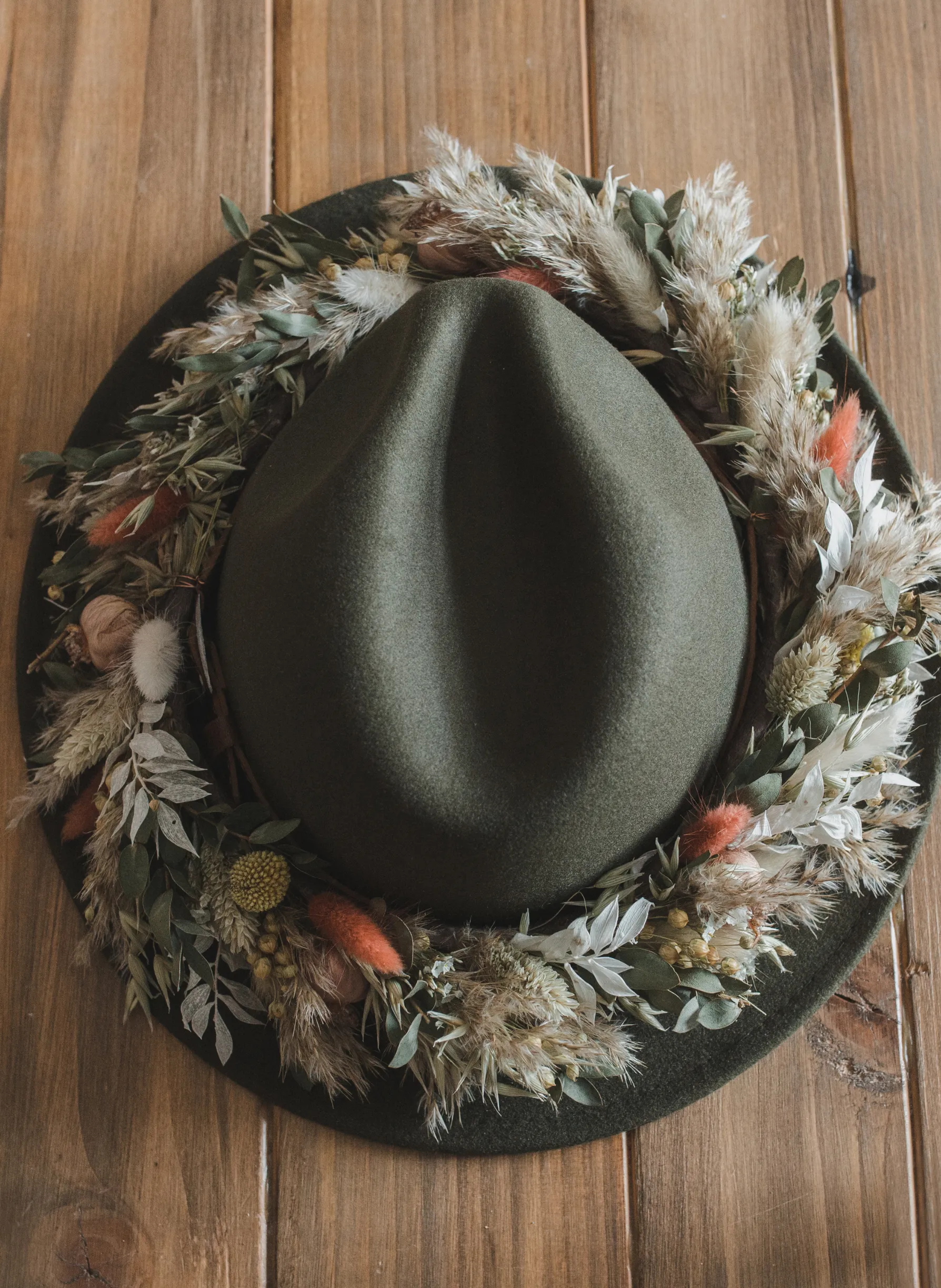Bea Autumnal Dried Flower Bridal Fedora Wedding Hat