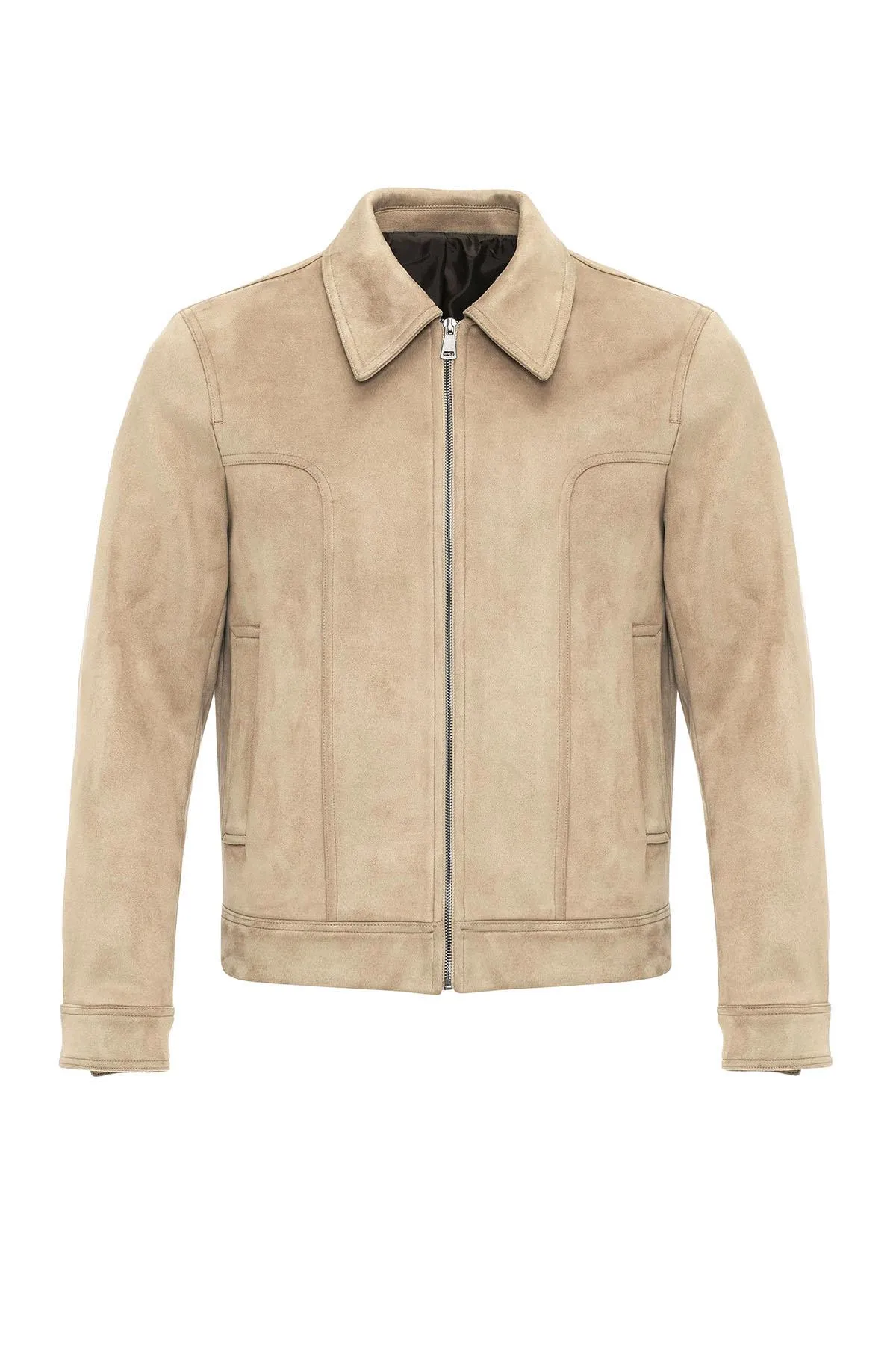 Beige Crop Fit Suede Men's Jacket - Wessi