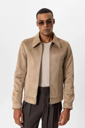 Beige Crop Fit Suede Men's Jacket - Wessi