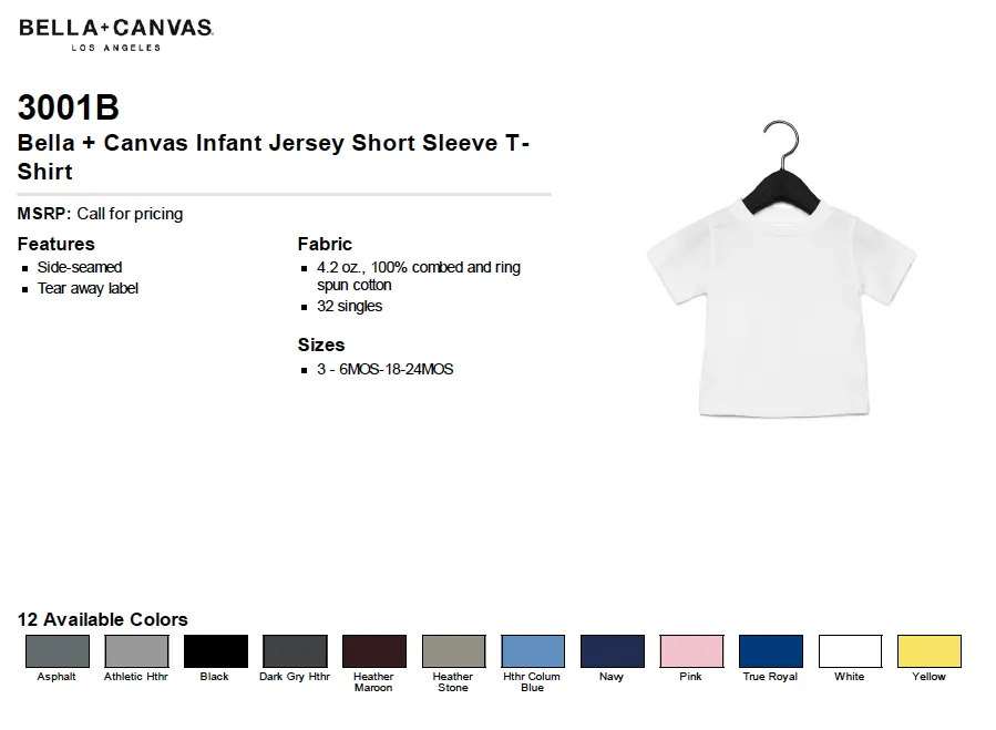 Bella Canvas Infant Jersey Short Sleeve T Shirt