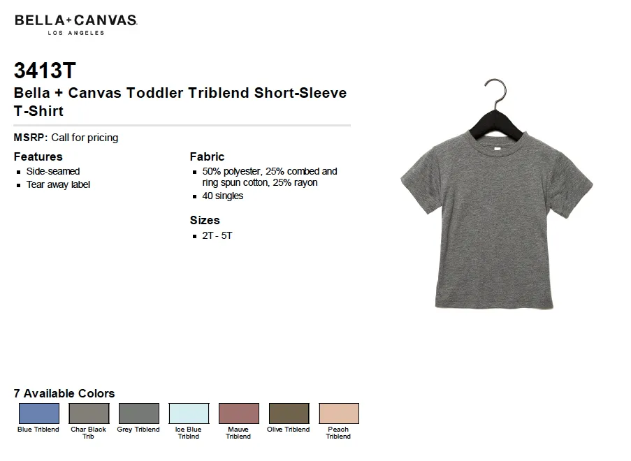 Bella Canvas Toddler Triblend Short Sleeve