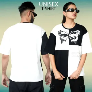 Black & White Premium Chess Pattern Butterfly Relaxed Fit T-shirt (230 GSM)