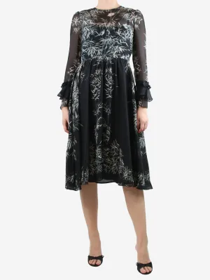 Black floral-printed midi dress - size UK 8
