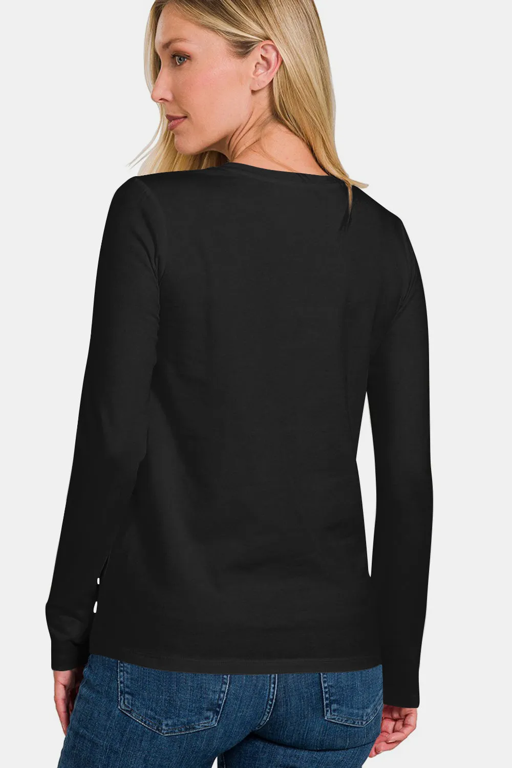 Black Full Size Solid Color Round Neck Long Sleeve T-Shirt
