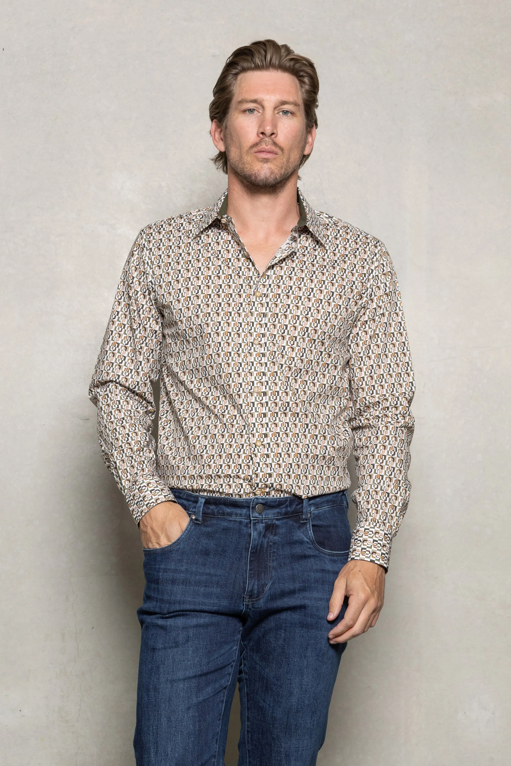 Blake Geo Print Shirt: Hemlock