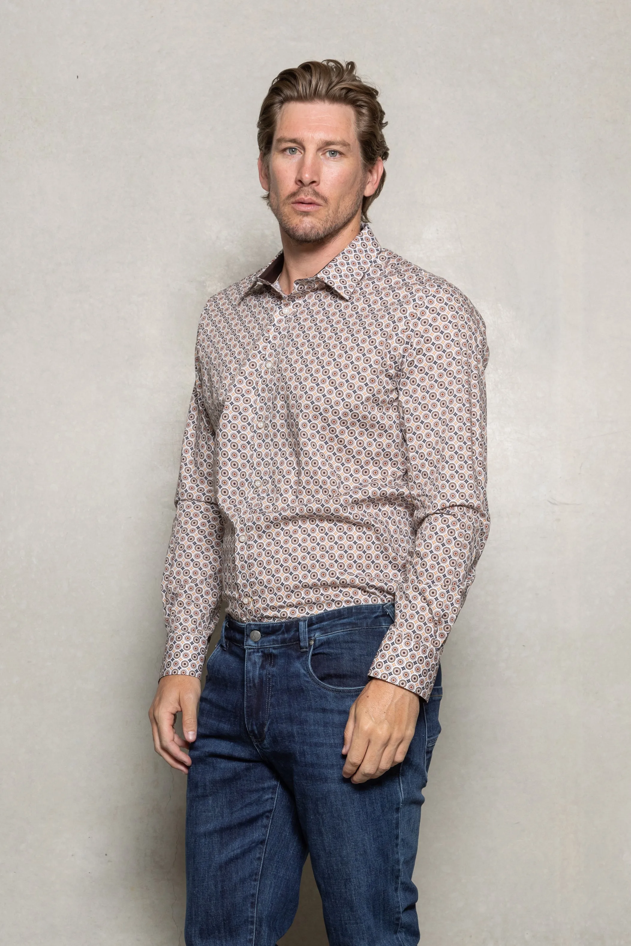 Blake Geo Print Shirt: Stonewall