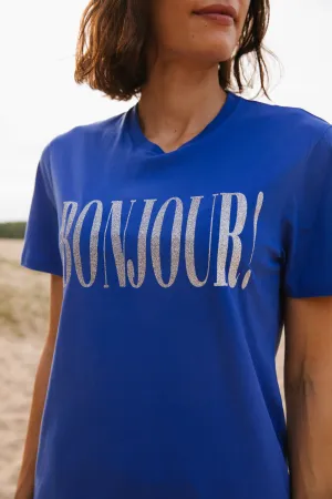 Bonjour! T-Shirt -Enzianblau / Silber Glitzer